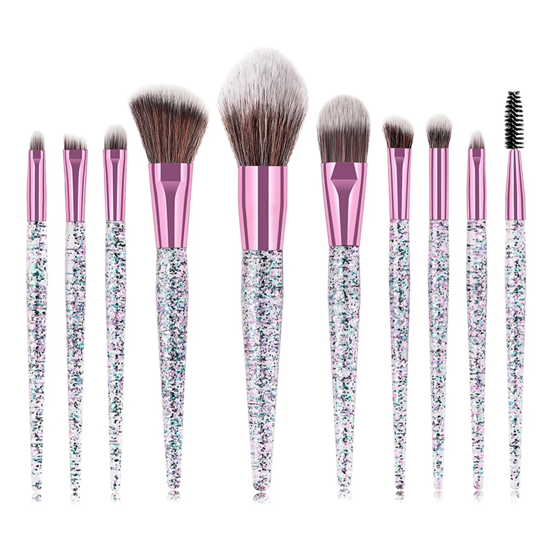 

10pcs Glitter Makeup Brushes Set Powder Foundation Blush Eyebrow Eyeshadow Eyelash Concealer Face Eye Make Up Brush Kit Tools