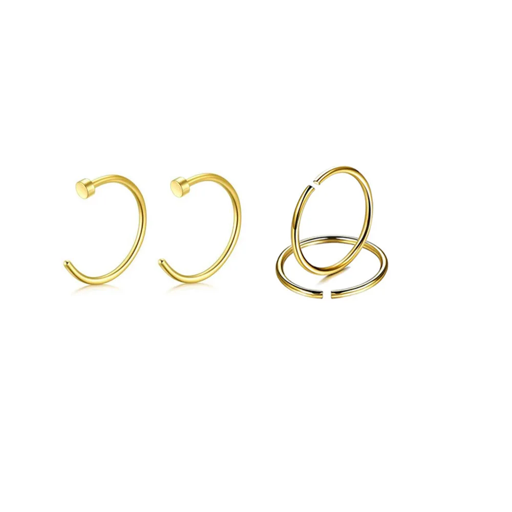Gold 4 шт./компл. Для женщин хирургические Сталь ноздрей нос Хооп серьги-гвоздики кольцо изделие псевдо зажим на нос поддельный пирсинг уха Cartiliage козелка сексуальные тела ювелирные изделия - Окраска металла: Gold