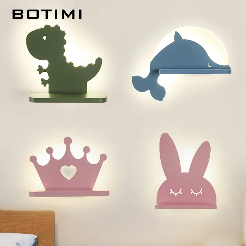 BOTIMI светодиодный настенный светильник с полкой для детской спальни, зеленый, для мальчиков, для комнаты, синий, зеленый, прикроватные светильники, розовое бра для девочек