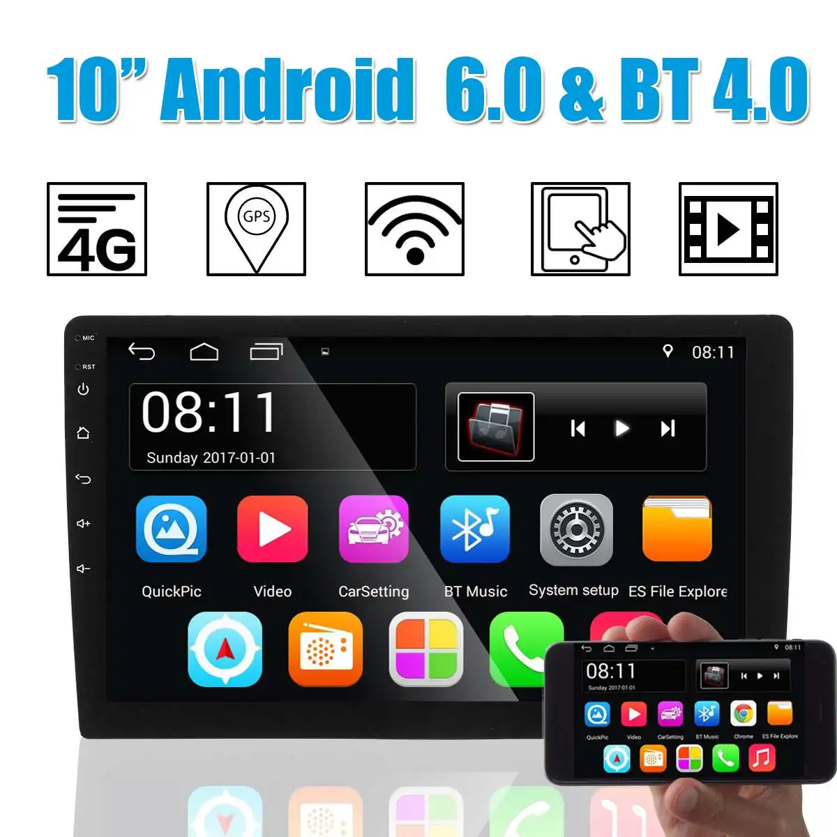 

10 inch Car MP5 Player Android 7.1 2 Din In Dash Car Stereo Radio Player for Android 1080P Video Player OBD GPS Navigation WiFi