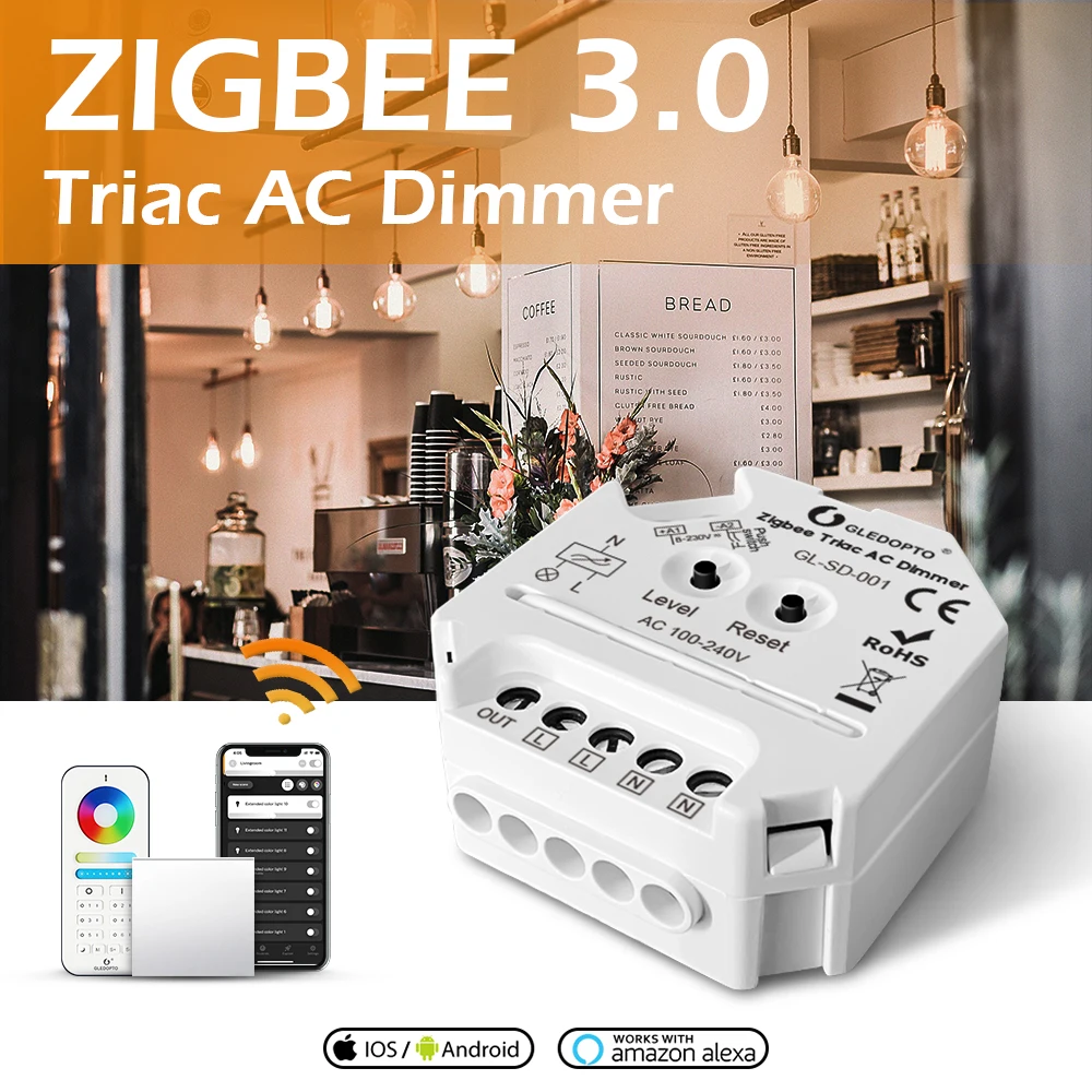 GLEDOPTO Zigbee Mini Smart Light Dimmer 220V AC Triac Dimmer Dimmable Push Switch Module Compatible With 2.4G RF Remote Control rgbw mini controller smart life zigbee led strip controller with remote control alexa smartthings