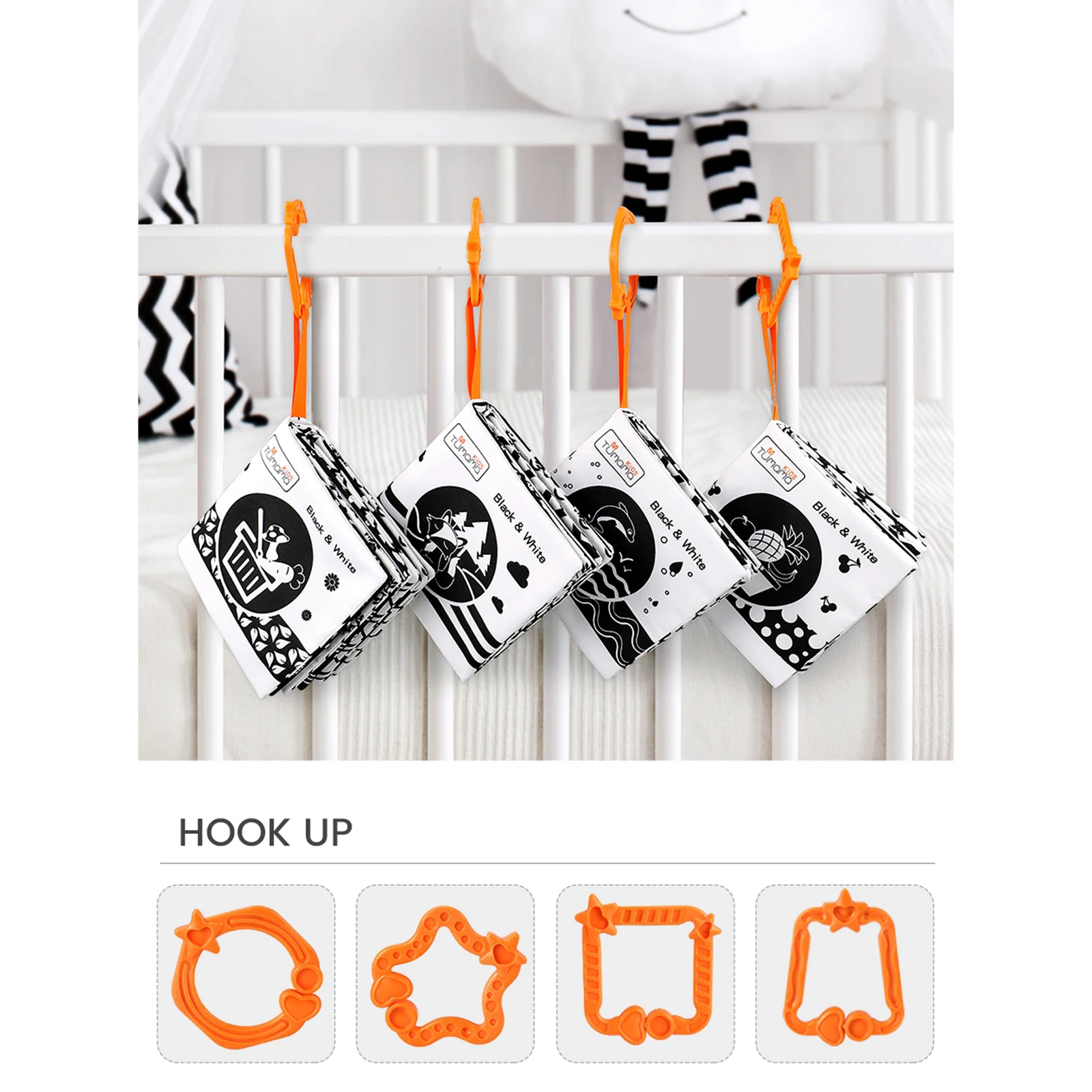 4 Pieces Non-toxic Fabric Baby Soft Books Black and White Books for Infants Boys and Girls Early Educational Development Toys
