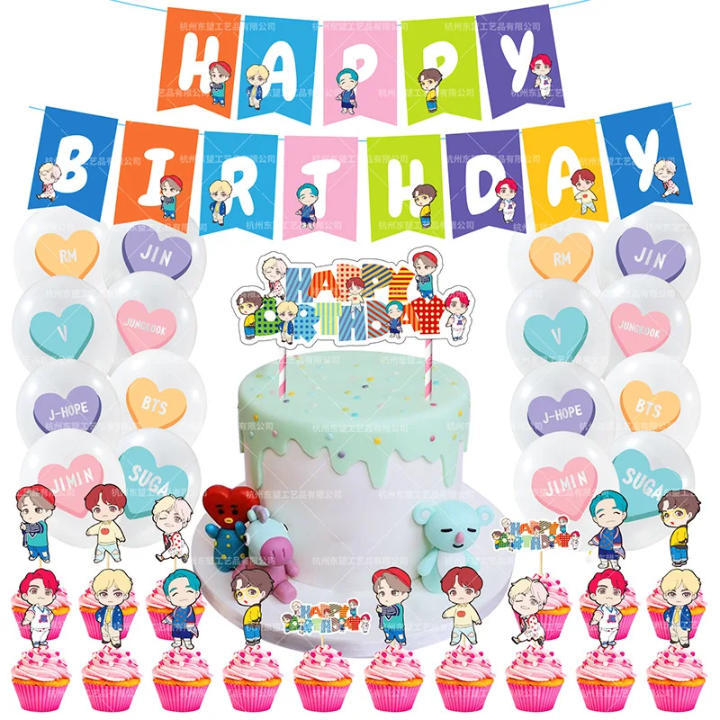 Bulletproof Youth Group Party Decoration Bts Happy Birthday Kids Baby Show Flag Pull Around Cake Insert Suit Suppliers Party Diy Decorations Aliexpress