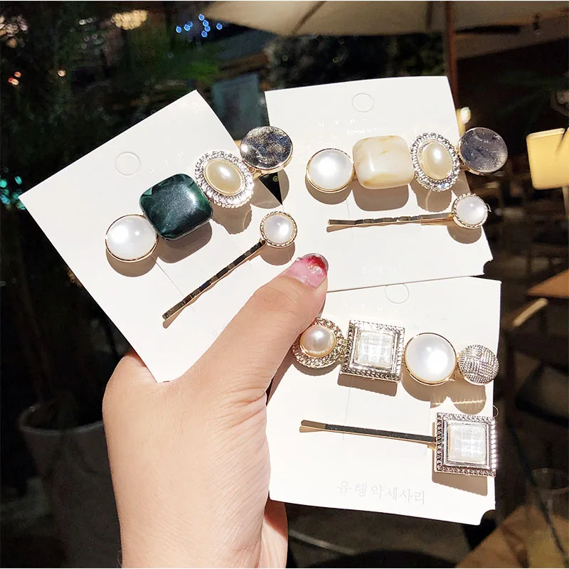 2 шт./компл. новые элегантные жемчужные акриловые геометрические заколки для