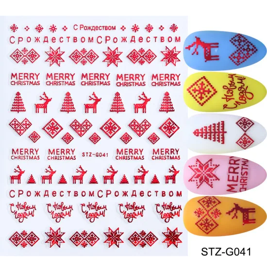 STZ-G041 Red 3D наклейки для ногтей, золотые, красные, рождественские наклейки для дизайна ногтей, наклейки со снежинками, надпись, клеящиеся подвески, слайдер, дизайнерские украшения, TRSTZG041-049 - Цвет: STZ-G041 Red