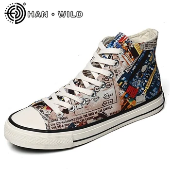 

Men Casual Canvas Shoes Cartoon Graffiti Print Male Sneakers Street Men Footwear Breathable Trainers Flat Walking Shoes