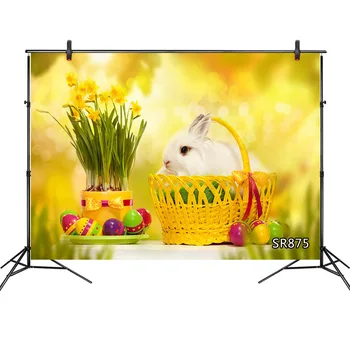 

Easter Photography Background Colored Eggs Yellow Flower Spring Bunny Rabbit Photo Photographic Backdrop Studio Prop Background