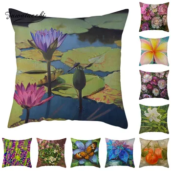 

Fuwatacchi Natural Flower Bird Printed Cushion Cover Linen Throw Pillow Cases For Home Sofa Seat Floral Decorative Pillow Covers