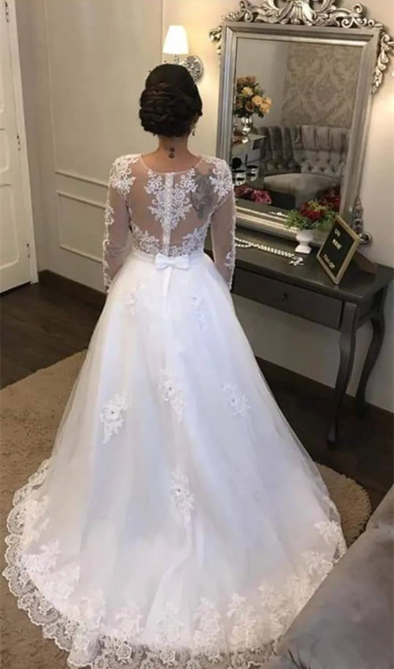 Vestido De Noiva свадебное платье из двух частей с длинными рукавами и цветами, платье невесты, свадебное платье