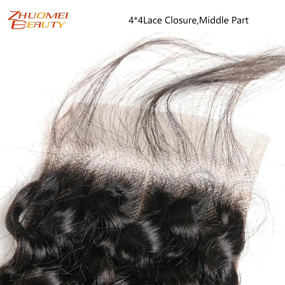 Zhuomei красота перуанская волна пучки с закрытием P Remy человеческие волосы пучки с закрытием 4*4 Кружева Закрытие С булонами
