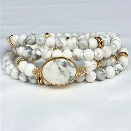 Howlite Прямая женский браслет из бисера Горячая Распродажа натуральный камень мала женское ожерелье для йоги эластичный браслет желтые нефриты серебряный цвет - Окраска металла: Howlite