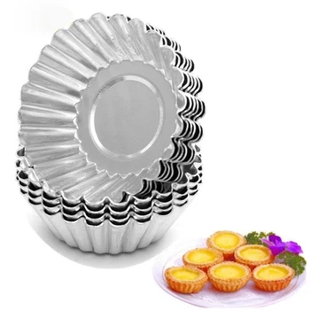 

10pcs Nonstick Ripple Aluminum Alloy Egg Tart Mold Flower Shape Reusable Cupcake and Muffin Baking Cup Tartlets Pans Moulds Tool