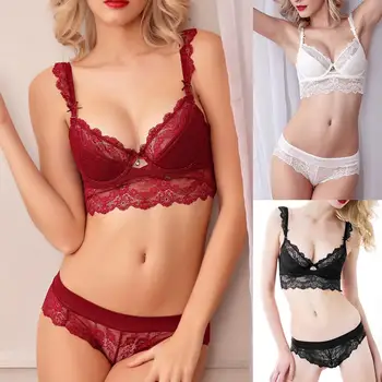 

Lingerie Set Sexy Women Underwear Bra with Bandage Panties Female Bra Party Set Sexy See Through Lace Bra set Lingeries