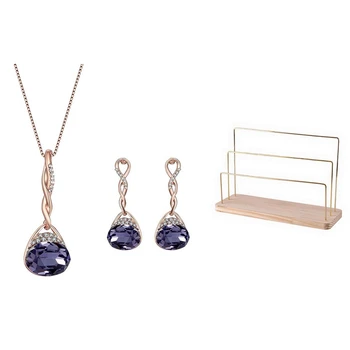 

1 set Necklace Earrings Diamond Water Droplets Jewellery Set & 1pcs Portable Jewellery Organizer Rack for Earrings Rings