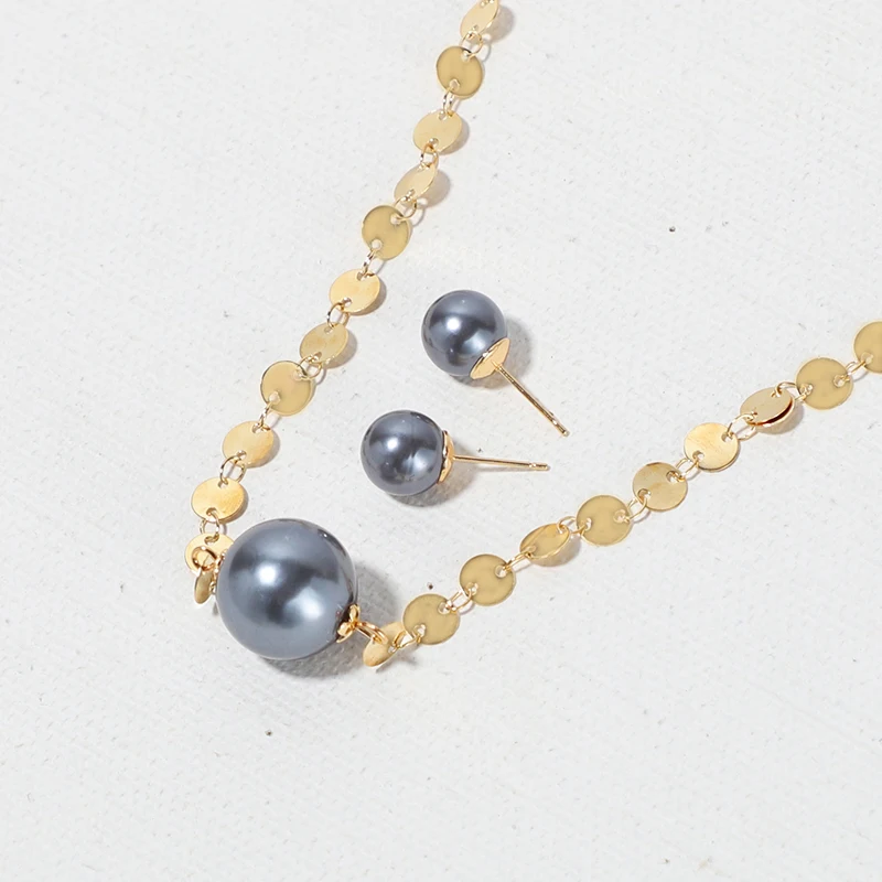KOMi K6523 Polynesian Hawaiian Samoa Marshall Style Grey Pearl Necklace Pendant Dangle Stud Earrings Jewelry Set | Украшения и
