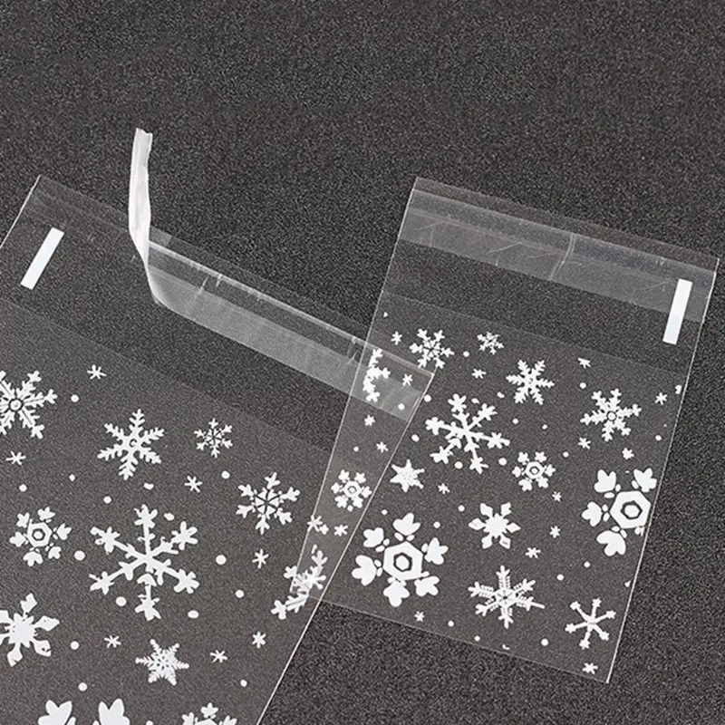 100Pcs Mini Transparent Scrub Flat Pocket Christmas Snowflake Diy Gift Packaging Bags Christmas Candies Plastic Cookie Food Bag