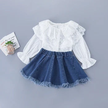 

3-7 years high quality spring girl clothing set 2020 new fashion casual white shirt + jeans kid children girls clothing