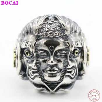

BOCAI Domineering s925 pure silver Buddha magic ring antique Thai silver ornaments men's rings opening fashion popular rings