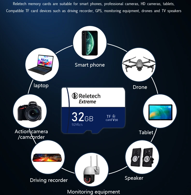 Reletech TF ī 64 ⰡƮ 128 ⰡƮ 32 ⰡƮ ִ 100 ްƮ/  Class10 ޸ ÷ ũ SD ī  4K HD ȭ/ī޶/