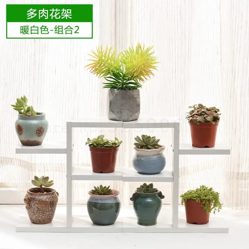 Flower Multilayer Mini Desktop Wooden Balcony, Fleshy Contracted And Contemporary Creative Small Office - Color: Model10