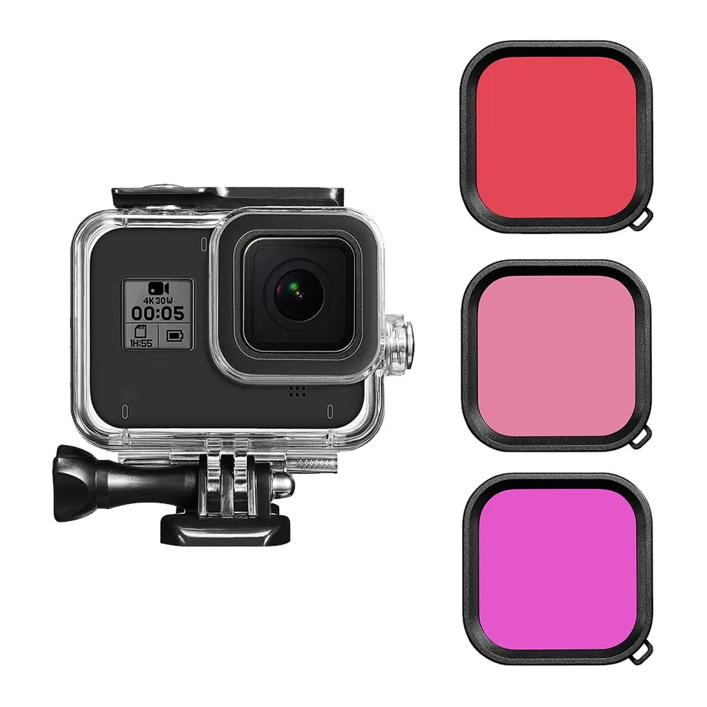 

For Gopro 8 waterproof case filter Diving swimming Protective Shell Purple Pink Red len Filter For GoPro Hero 8 Action Camera