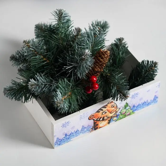 Christmas 2022 Thirty One Kashpo Wooden "Symbol Of The Year 2022. Tiger With Christmas Tree "24X14X9  Cm|Storage Baskets| - Aliexpress