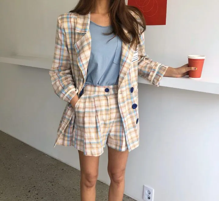 Женские корейские клетчатые блейзеры на пуговицах повседневные пальто с длинным