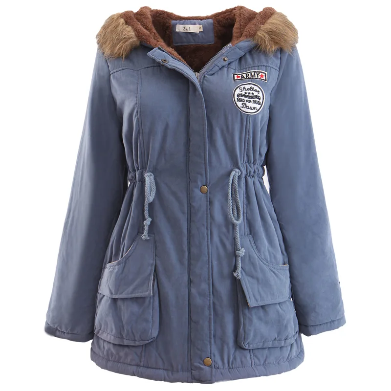 IEMUH зимняя куртка Женская Толстая теплая парка с капюшоном Mujer хлопковое Стеганое пальто длинный абзац плюс размер 3XL тонкая куртка женская - Цвет: Niuzai Blue