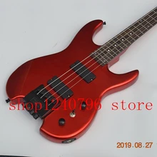 metal red 4 string headless electric bass guitar scale length 864mm