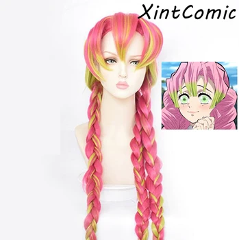 

Japanese Anime Demon Slayer: Kimetsu no Yaiba women Kanroji Mitsuri cosplay wig colorful hair braids hair Wigs props costumes