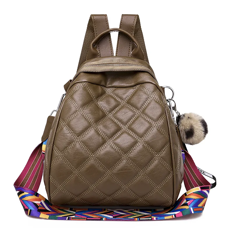 

2019 New Style Korean-style Fashion Shell Rhombus Backpack Soft Leather Trend Versatile Backpack Color Webbing Travel Bag