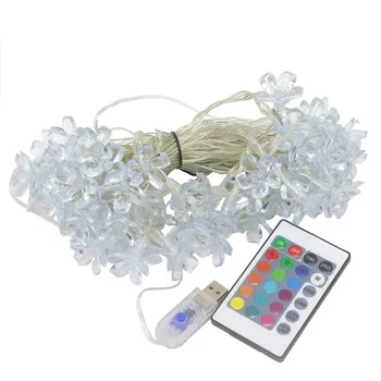 

Cherry Blossom Flower Garland USB 5V Powered Full Color LED String Fairy Lights Crystal Flowers LED String For Wedding Christmas