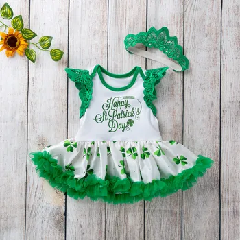 

St.Patrick's Day Baby Girls Tutu Dress Green Newborn Girls Dress Princess Letter First Birthday Girl Party Dress With Hairband