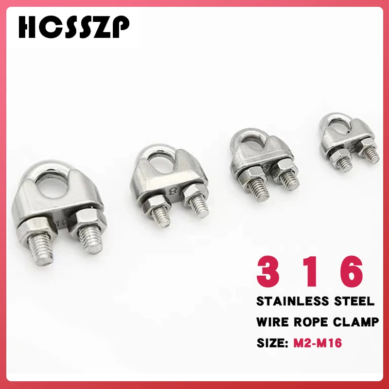 

5Pcs 316 Saddle Clamp Cable Wire Rope Clip Fastener Stainless Steel M2/3/4/5/6/8/10/12/16 Cable Bolts Rigging Hardware Clamps