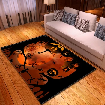 

Halloween Parlor Living Room Area Rug Carpets Anti-slip Party Decor Bedroom Floor Mat Rug Horrified Pumpkin Lantern Large Carpet