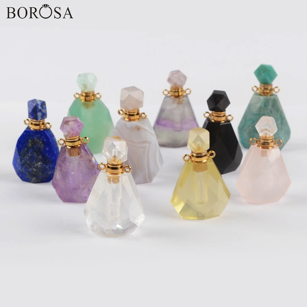 BOROSA Perfume Bottle Natural Multi-Kind Stone White Quartz Amazonite Amethysts 26inch Bead Chains Necklace Jewelry HD0091
