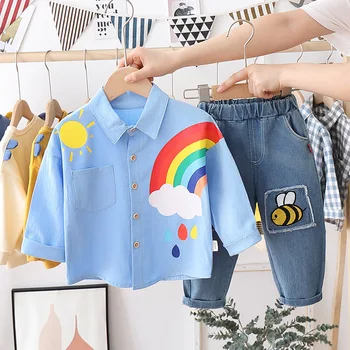 

Children's clothing 2020 baby autumn clothing new Baby boy lapel rainbow shirt long sleeve two-piece suit