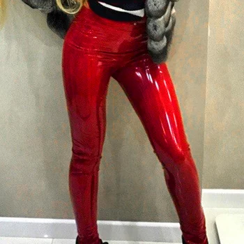 

Women's Slim Fit Skinny Pants Elastic High Waist Trousers Faux Leather Bottoms