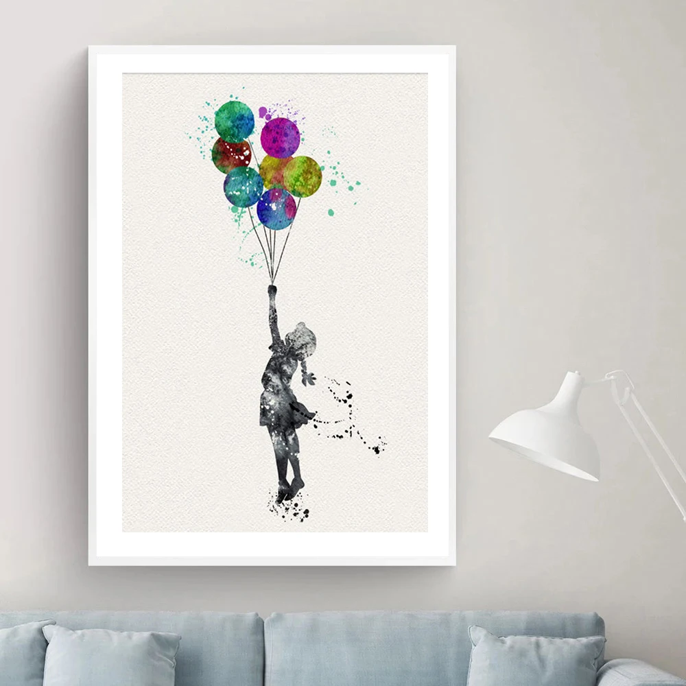 Banksy Balloon Girl with Colorful Balloons Canvas Print Banksy Store