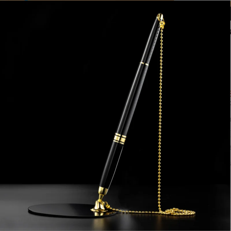 1Pcs Classic Metal Ballpoint Pen Secure Chain Attached Base Stand Desk Office Counter Signature Pens Stationery Gift | Канцтовары для