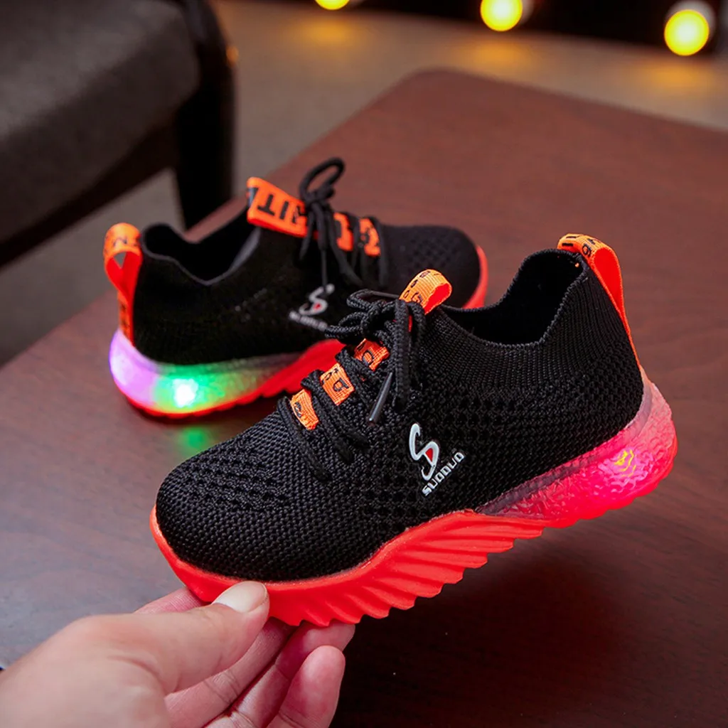 

Children Kid Baby Girls Boys Letter Led Luminous Sport Run Sneakers Casual Shoes
