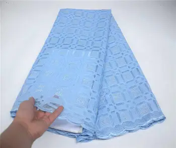 

Blue 100% Cotton Swiss Voile Lace In Switzerland With Stones African Dry Lace Fabric High Quality Nigerian For Wedding PSA878-1