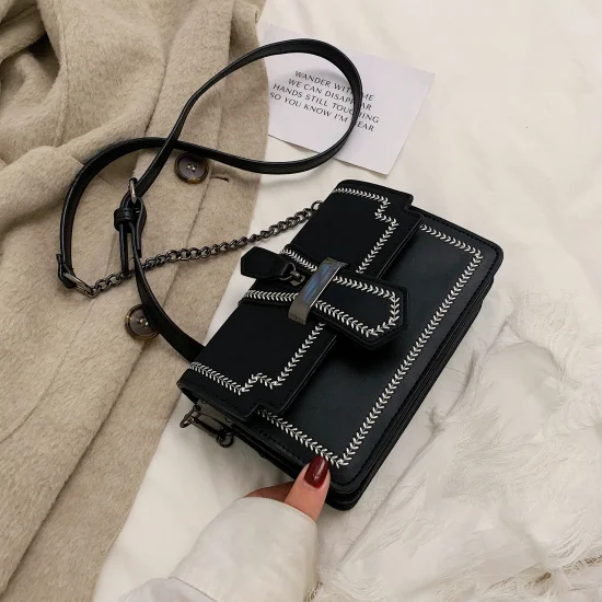 Скраб кожаные сумки через плечо для женщин Роскошная качественная сумка через плечо Дамская цепь телефон дамские сумочки и кошельки - Цвет: Черный