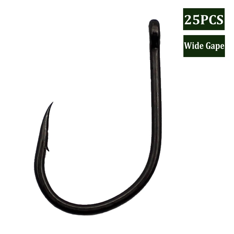 

25PCS Fishing Hooks Carp Bait Boilies Fishhook Teflon Coated Wide Gape Barbed Hooks Carbon Steel Hooks Carp Hair Rig Chod Tackle