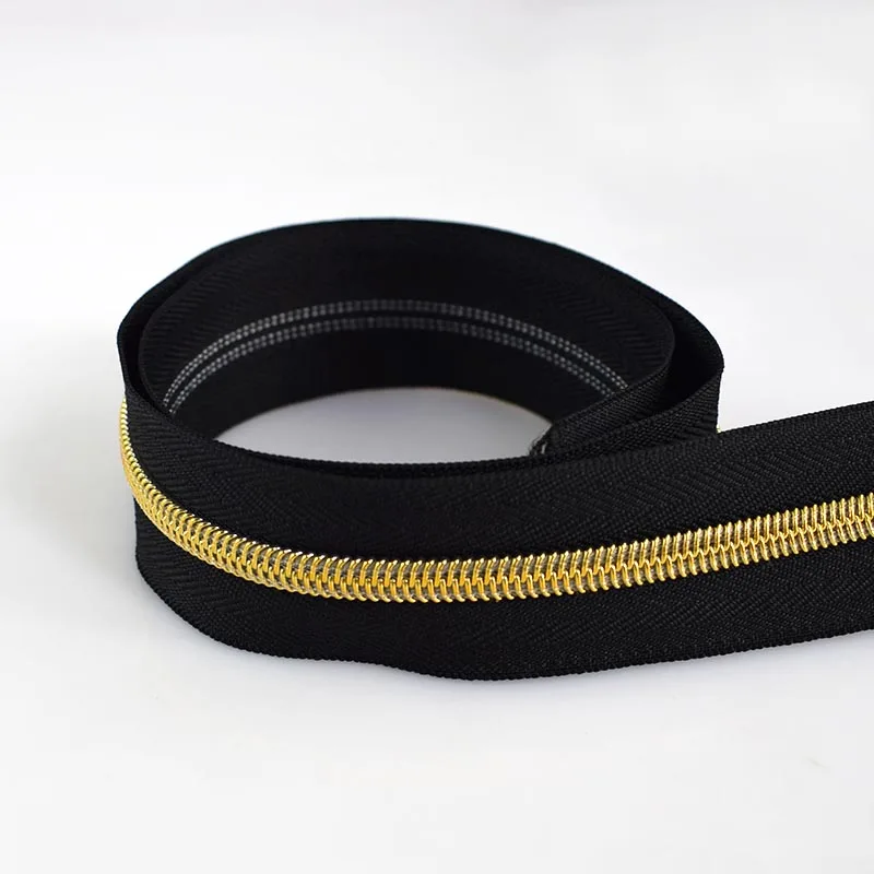 blackclothgoldteeth 4 метра Эко-дружественных 5# нейлоновая молния для шитья DIY Одежда с молниями открытые молнии спортивное пальто Сумка Одежда Аксессуары - Цвет: blackclothgoldteeth