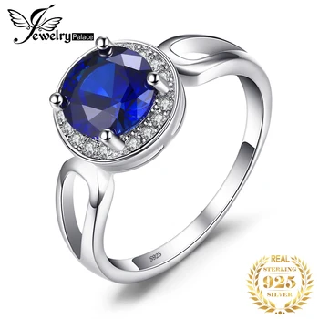 

JewelryPalace Round Cut 2.2ct Created Blue Sapphire Engagement Halo Ring Solid 925 Sterling Silver Jewelry For Women Fashion