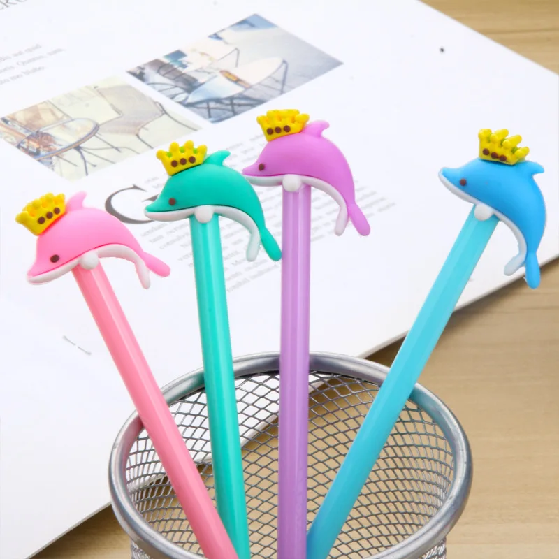 50PCS Creative Cute Crown Dolphin Gel Pens Cartoon Fish Water Pen Kawaii School Supplies Stationery