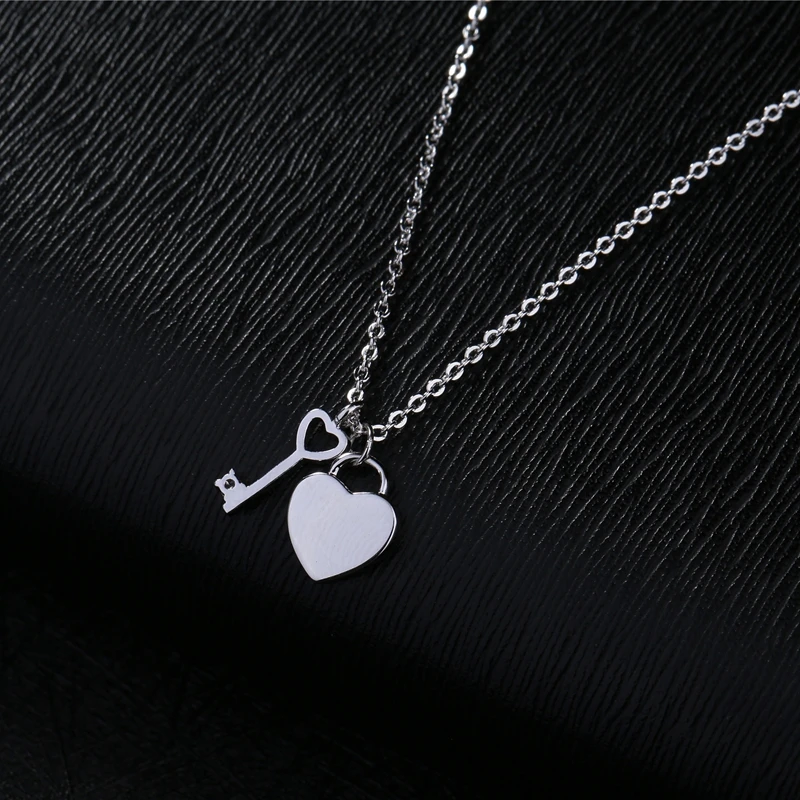 MIGGA Delicate CZ Crystal Key Shell Heart Pendant Necklace for Women Rose Gold Color Chain Jewelry