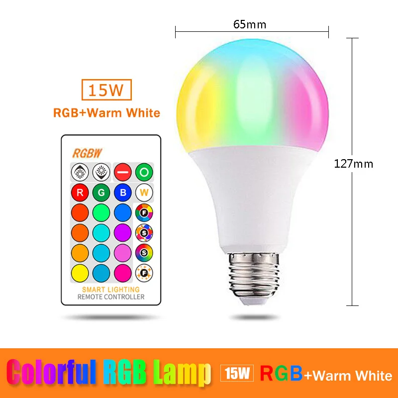 RGB светодиодный светильник GU10 E27 E14 Светодиодный светильник 3 Вт 5 Вт 7 Вт 12 Вт 16 цветов 110 В 220 В bombillas светильник+ контрольная лампочка с регулируемой яркостью светодиодный светильник для комнаты - Испускаемый цвет: E27 15W RGBW
