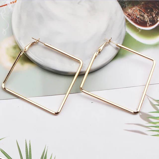 Fashion Korea Geometric Hoops Earring For Women Gold Color Punk Style Rings Women Earring Fashion Jewelry 2021 Trend,1 Pair 1